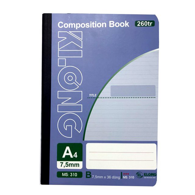 Sổ Tay May Gáy Ghi Chép Kẻ Ngang Klong Khổ A4 260 Trang Compostion Book Mã số 310