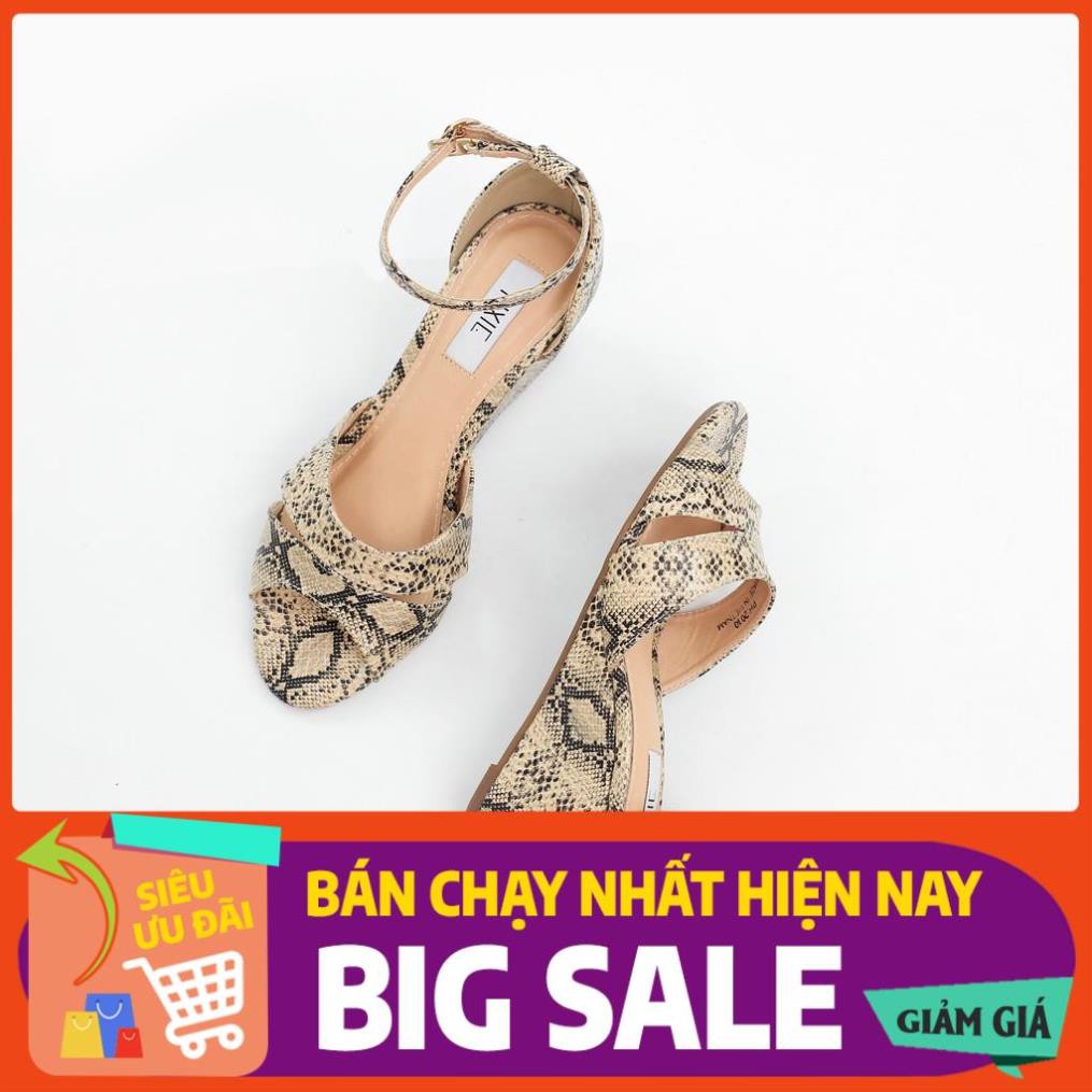 HOT Giày Sandal Đế Xuồng Cao Gót 7cm Giả Da Trăn Màu Đen Pixie X455 . . ĐẸP ' #