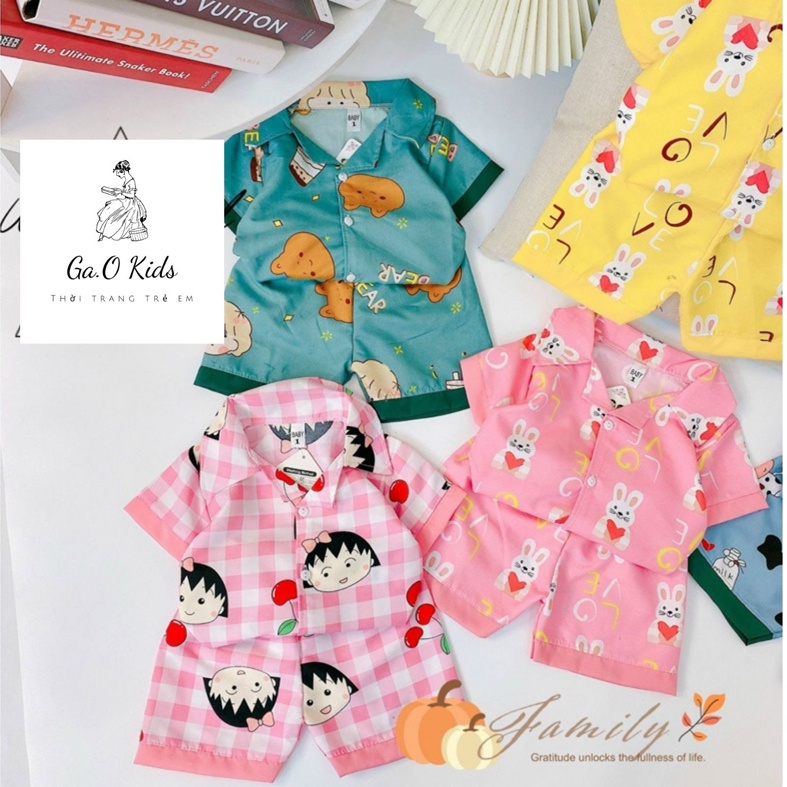 Bộ pijama bé trai bé gái ngắn tay chất vải kate cao cấp 4 màu size từ 8-19kg.Đồ bộ trẻ em pijama ngắn tay bé trai bé gái