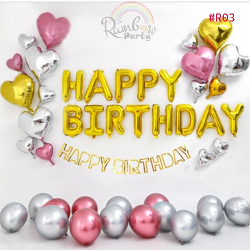 Set bóng chữ HAPPY BIRTHDAY tim, sao trang trí sinh nhật dành cho mọi lứa tuổi