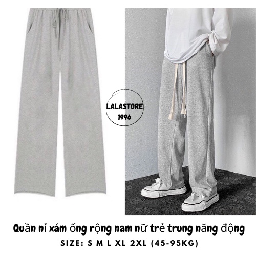 Quần thun xám nam nữ ống rộng, unisex. Quần jogger ống rộng unisex chất vải cao cấp