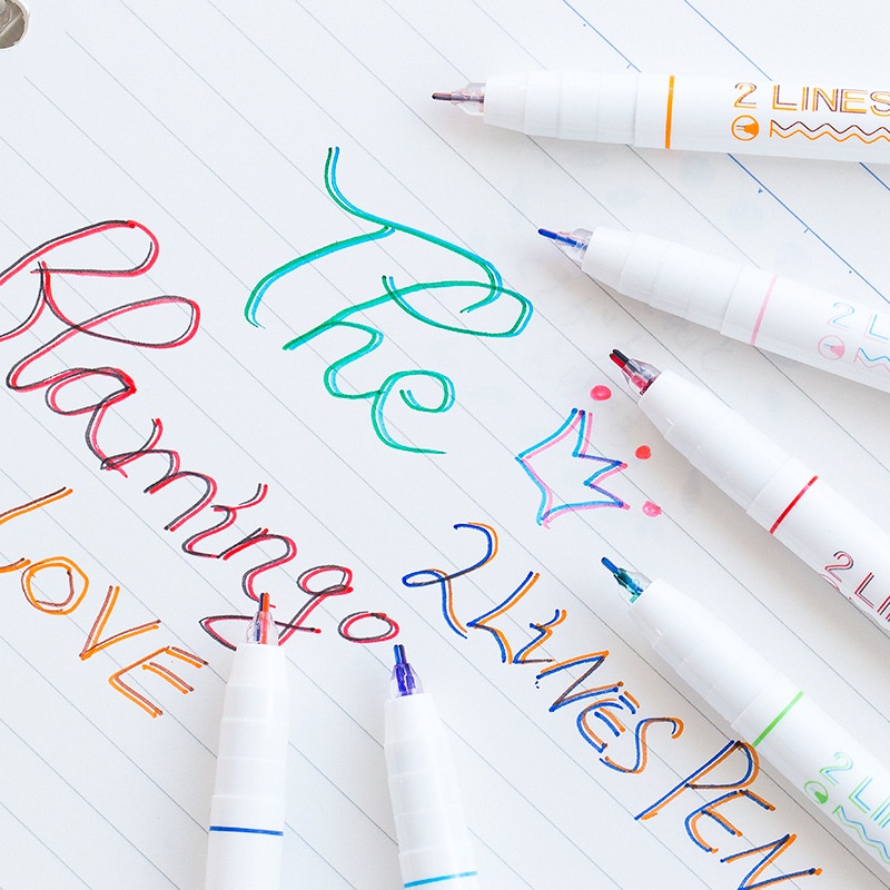 Bút Mực 2 Ngòi 0.5mm hàng chuẩn, Bút Viết 2 Line Pen Nhiều Màu Lựa Chọn, 2Line Pen