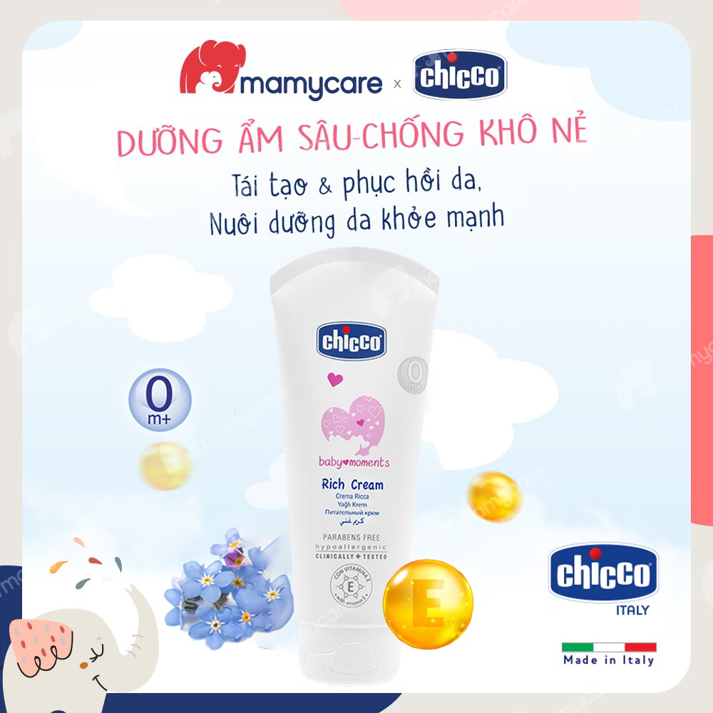 Kem dưỡng ẩm chứa Omega và vitamin E Chicco 100ml cho bé từ sơ sinh - MAMYCARE