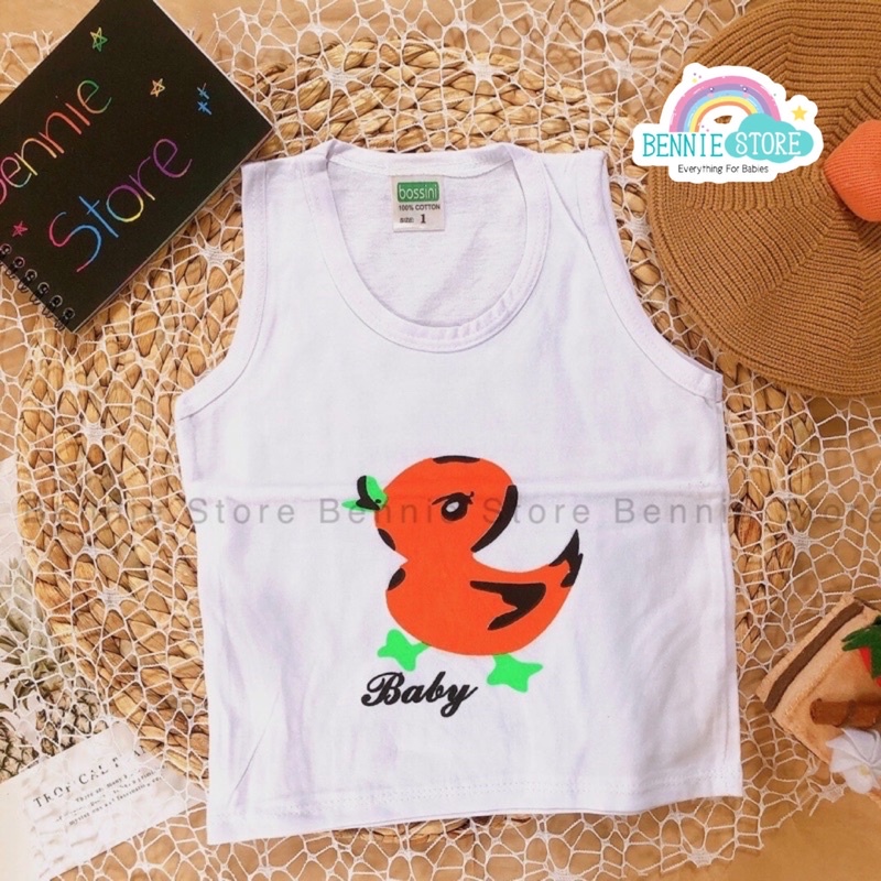 Áo ba lỗ cho bé 3-12kg, Áo sát nách Bossini màu trắng