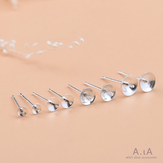 Bạc 925 Đồng Bằng Bạc Khay Bông Tai Handmade DIY Bông Tai Bát Pin Phụ Kiện