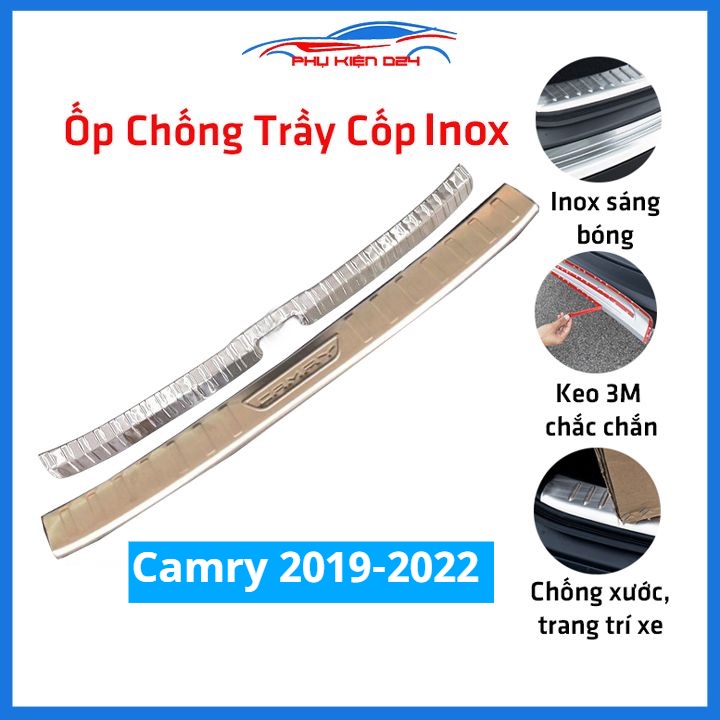 Ốp chống trầy cốp Camry 2019-2020-2021-2022 inox sáng bóng bảo vệ xe chống va đập