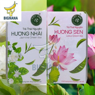 Trà Xanh Túi Lọc Hương Sen, Hương Nhài Thái Nguyên, Trà Búp Việt Anh Hộp 50gr, 25 Gói, Loại 1 Tôm 2 Lá