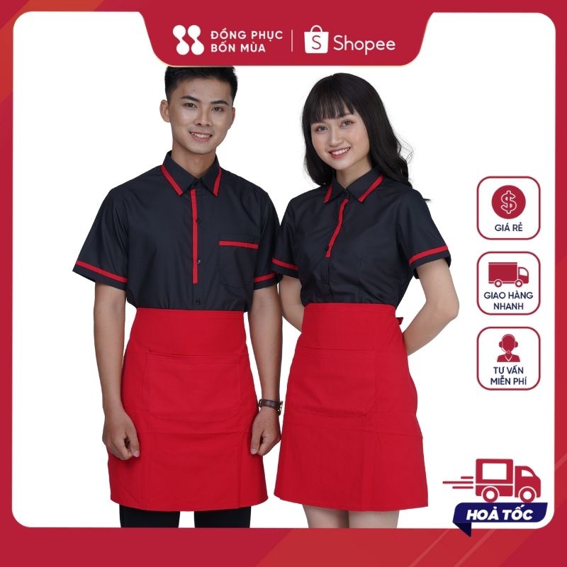 [Hàng loại 1] Tạp dề NGắn phục vụ Tạp dề phục vụ nhiều túi Tạp dề đồng phục Tạp dề nhân viên sẵn hàng TD-Nửa-D