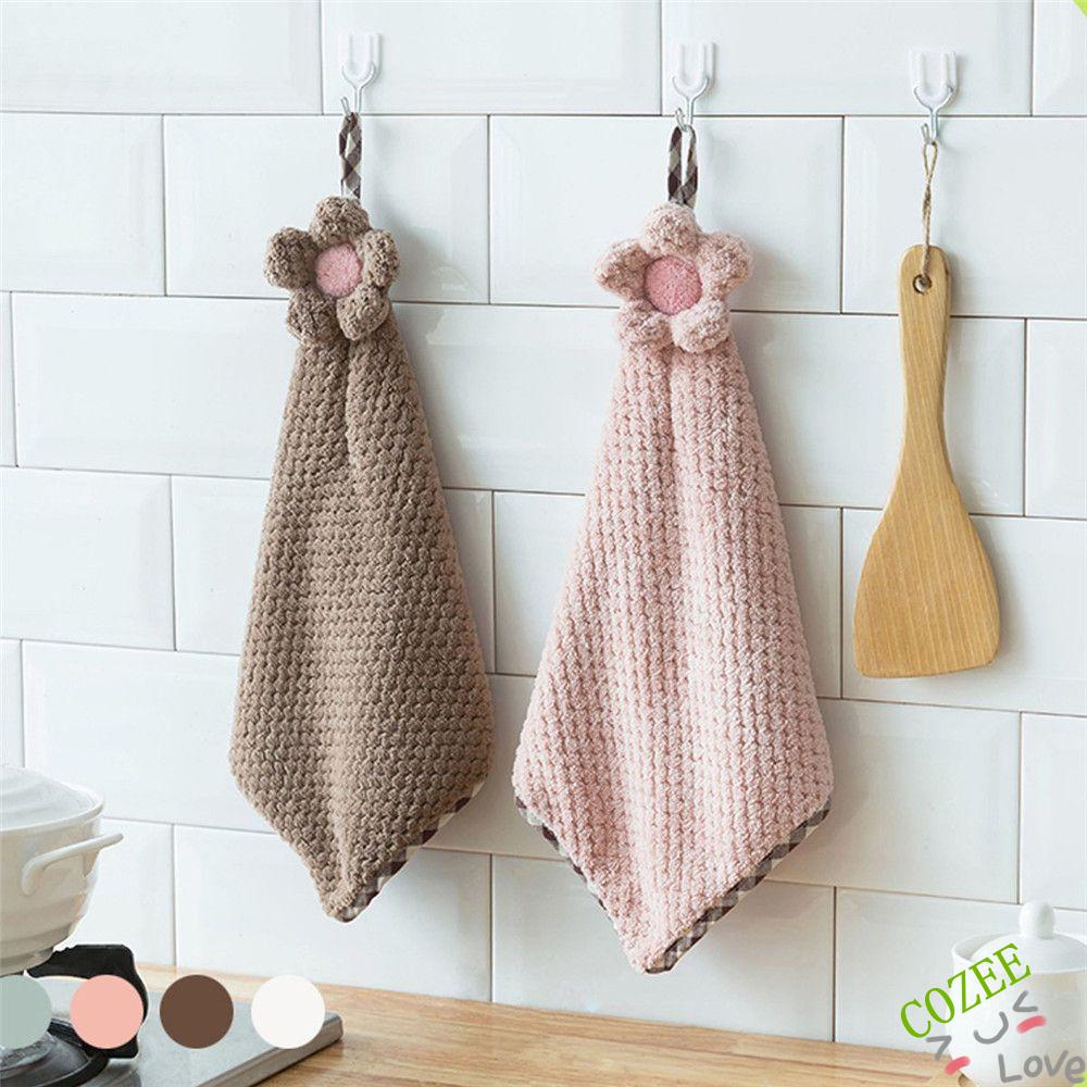 Khăn lau tay treo tường thiết kế hoa hướng dương hoạt hình vải nhung san hô thấm hút nhiều màu sắc tùy chọn cho nhà bếp