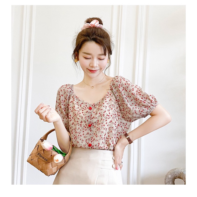 A96628 Áo chiffon nữ hè ngắn tay hoa nhí  hàng nhập