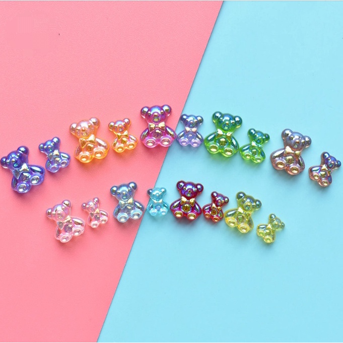 Charm gấu nhũ trong suốt size nhỏ gắn nail, trang trí vỏ ốp điện thoại, DIY