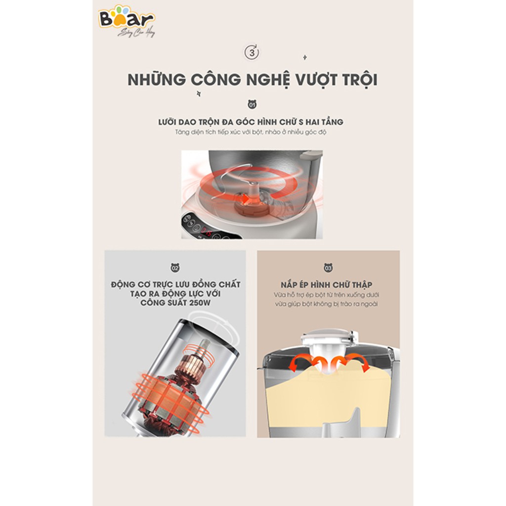 Máy Nhồi Bột, Máy Nhào Bột Tự Động Đa Năng Bear_BẢN QUỐC TẾ_Dung tích 3.5L, 5L, 7L., Máy Trộn, Đánh Chả Quết_BH 18Tháng