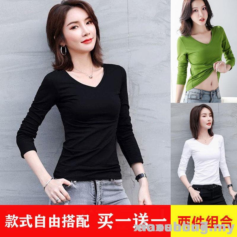Áo Thun Tay Dài Cổ Chữ V Màu Đen Trơn Dáng Ôm Thời Trang Cho Nữ 8.208.20