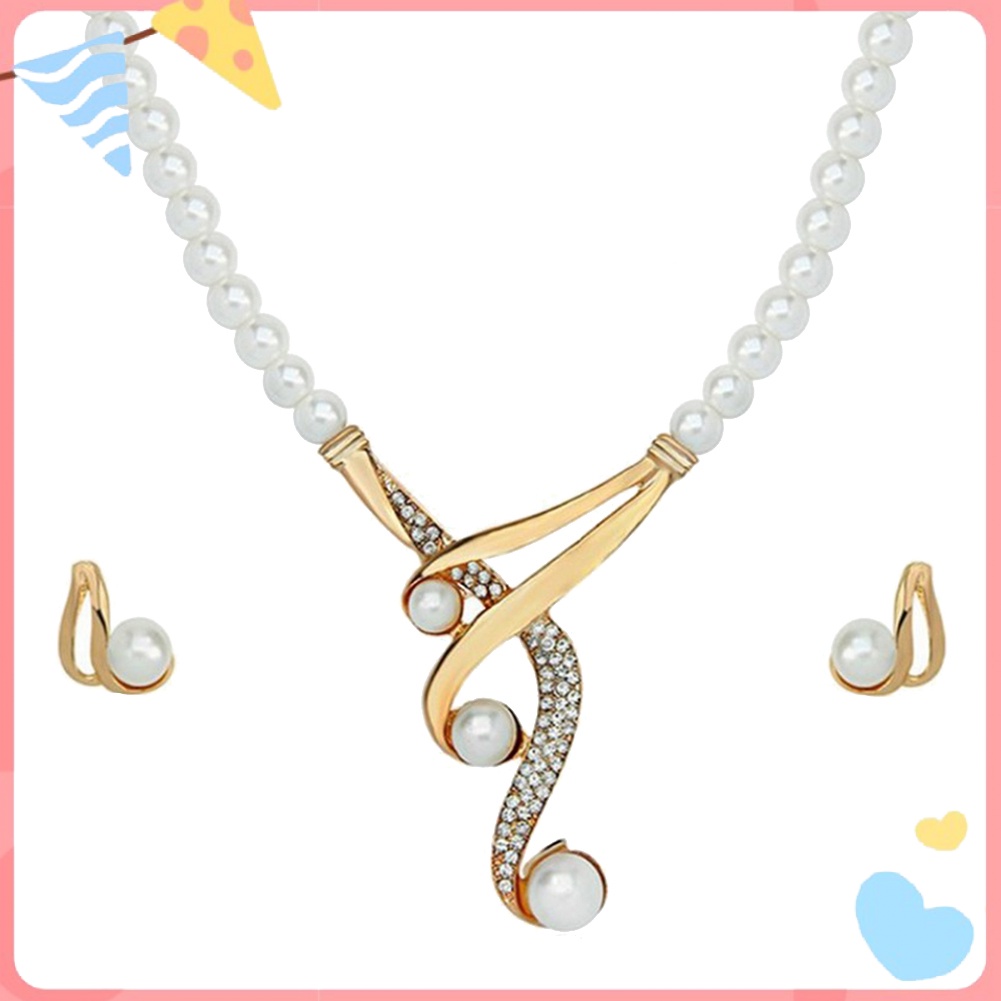 Vòng cổ Và Đôi Khuyên Tai Đính Hạt Ngọc Trai Nhân Tạo Xinh Xắn Cho Nữ