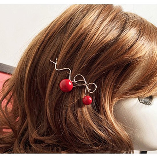 Kẹp tóc bằng kim loại hình quả cherry dễ thương