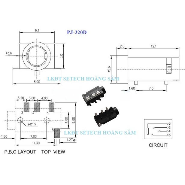 Cổng Jack Audio Stereo PJ-320A PJ-320D 3.5 mm hàn PCB connector PJ320 320A 320D