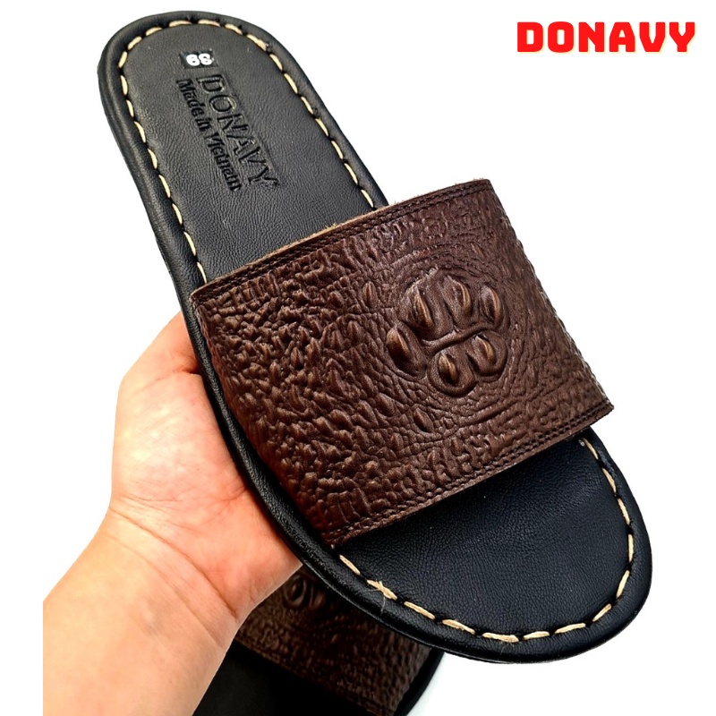 Dép Quai Ngang Nam Da Bò DONAVY Cao Cấp, In Vân Nổi Bật Đẹp Mắt D.QNBXIT