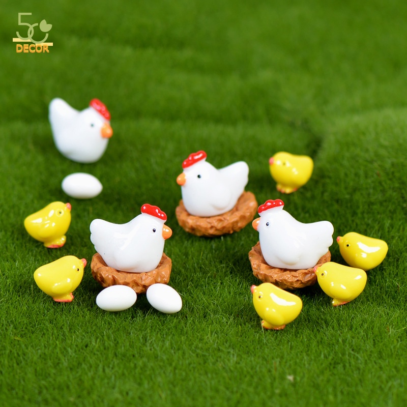 Mô hình đàn gà mini, mô hình trang trí vườn, tiểu cảnh trang trí cây cảnh, trang trí bàn
