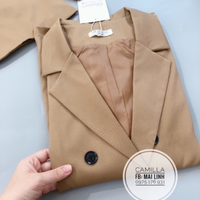Áo vest / blazer 2 lớp màu nâu, chất thô mềm