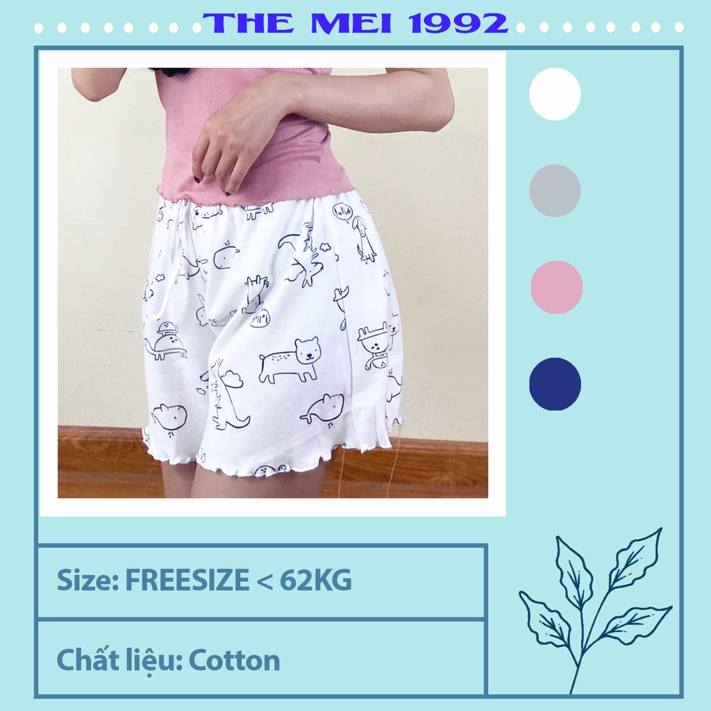 Quần đùi short nữ THE MEI 1992 cao cấp - Quần sooc nữ chất len tăm lạnh co giãn cạp chun nhiều hình ngộ nghĩnh đáng yêu