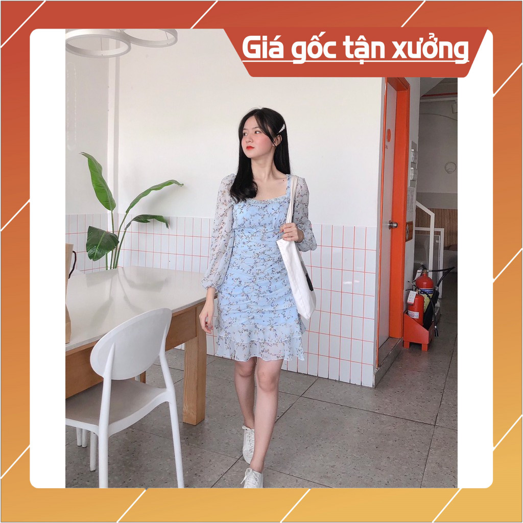 [HÀNG MỚI LẠI VỀ] ĐẦM HOA NHÍ LỤA VOAN CỔ VUÔNG TAY DÀI THÂN NHÚN VÁY HOA NHÍ XINH -hình thật shop chụp XINH XẮN | BigBuy360 - bigbuy360.vn