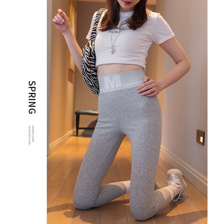 Quần legging chữ M len tăm cạp cao che bụng /dày dặn combo quà tặng kẹo