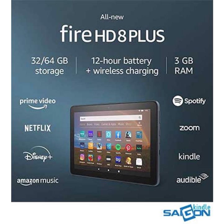 Máy tính bảng Amazon Fire HD 8 PLUS 2021 3GB Ram/Cpu 8 Nhân/HD | Phiên Bản Nâng Cấp Mới Nhất 2020 | Mới Nguyên Seal