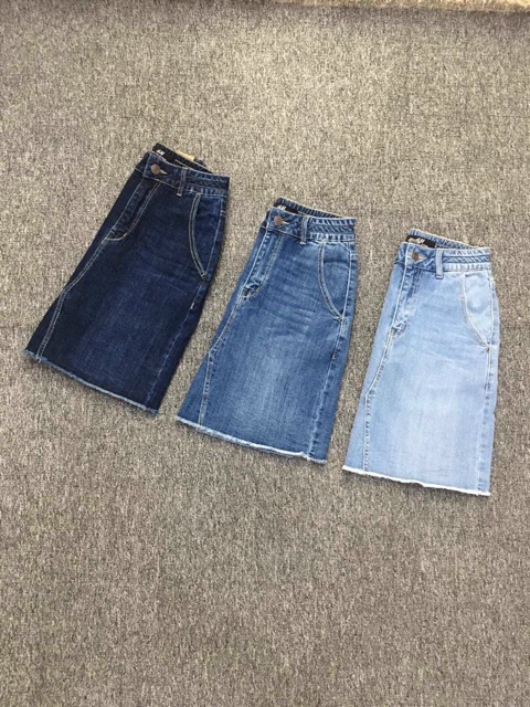 CHÂN VÁY NỮ JEANS LƯNG THUN TÚI XÉO BA MÀU