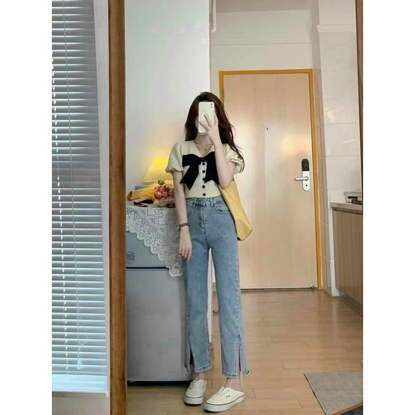 Quần bò ống rộng quần jean bò ống suông jeans nữ cạp cao ống đứng co dãn 4 chiều br Boutiqueoo