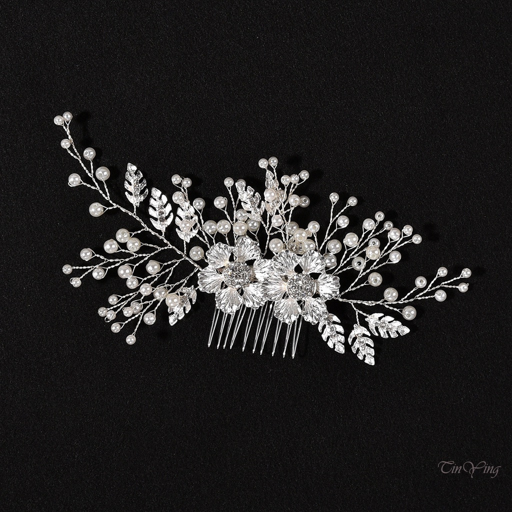 GETNOIVAS Trâm Cài Tóc Hình Hoa Đính Ngọc Trai Nhân Tạo Màu Bạc Dành Cho Cô Dâu