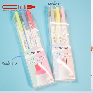 Bộ 3 bút thông minh tích hợp đầu bút kim và highlight Sun Star Ninipie - 2 mẫu lựa chọn