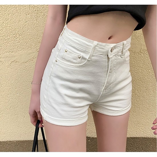 Quần Sọt Jean Nữ Trắng Lưng Cao Có Bigsize
