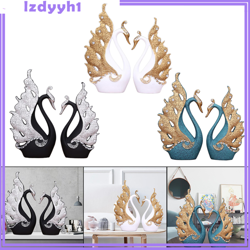 JoyDIY Set of 2 A Couple of Swan Statue Figurines Resin Ornaments Craft Color 01