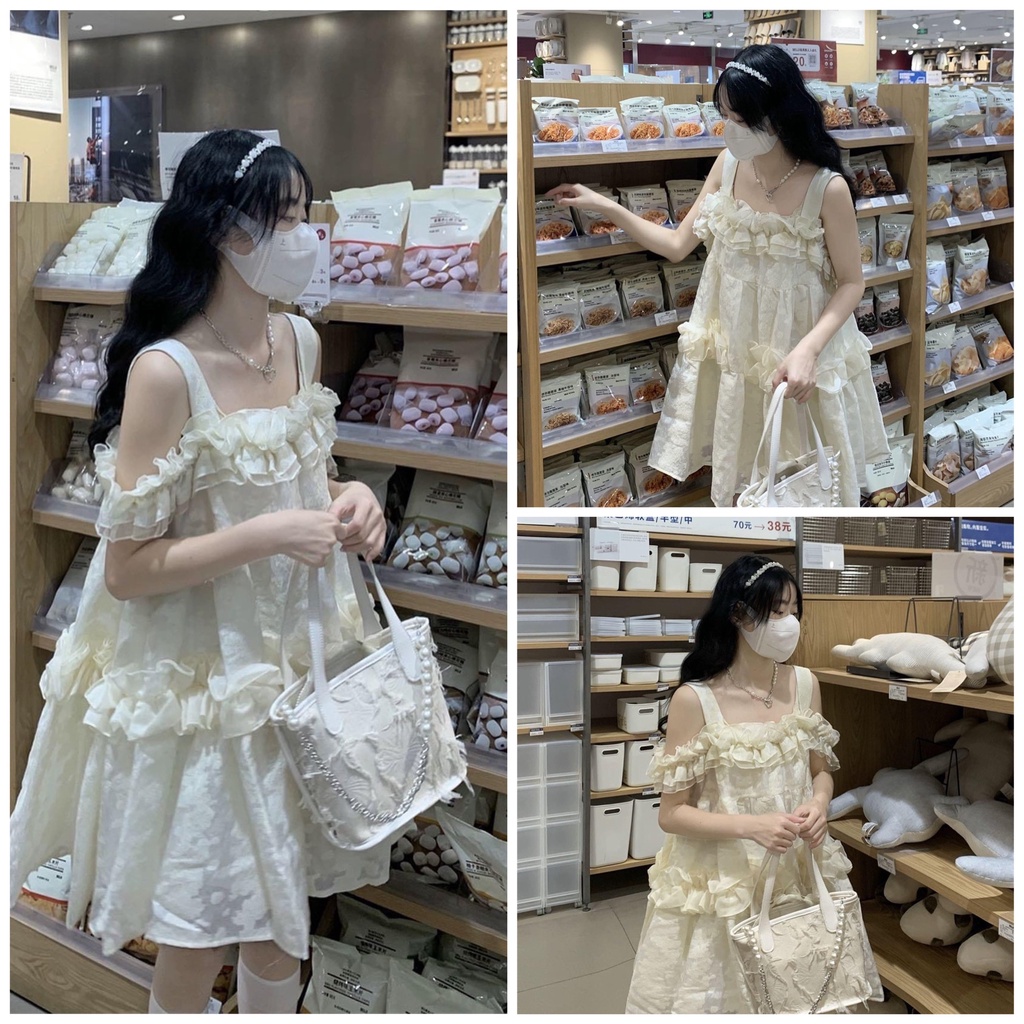 🌸 Đầm 2 dây tiểu thư bánh bèo dáng xòe tầng kiểu hàn quốc đẹp 🌸