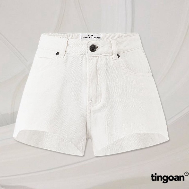 TINGOAN® - Quần short bò cắt gấu lượn viền màu trắng tingoan XOXO JEANS SHORTS/WH