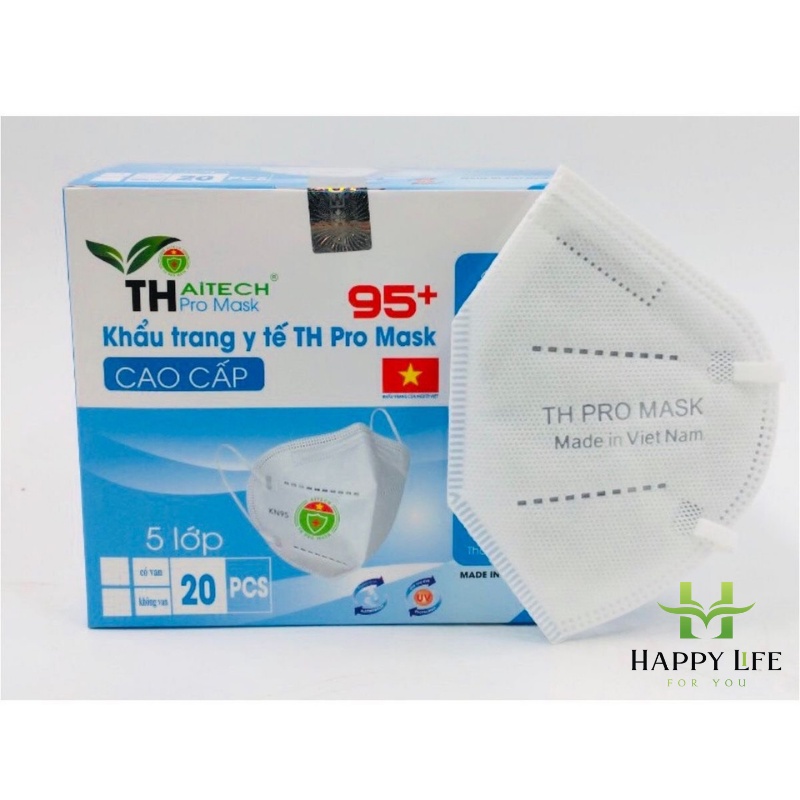 Khẩu trang N95 chính hãng, khẩu trang N95 có van thở chống bụi mịn kèm quai đeo (20 cái/hộp) - Happy Life 4U