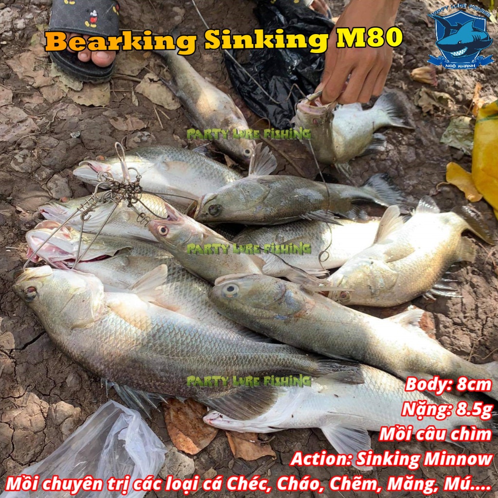 Mồi câu cá Bearking Sinking M80, mồi lure cá chẽm, chéc, măng, mú, cháo, nhồng...