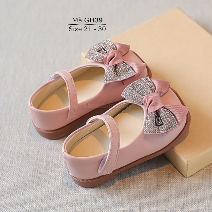 Giày cho bé gái 1 2 3 4 5 tuổi màu hồng dáng búp bê có quai dán êm nhẹ thời trang duyên dáng và dễ thương GH39