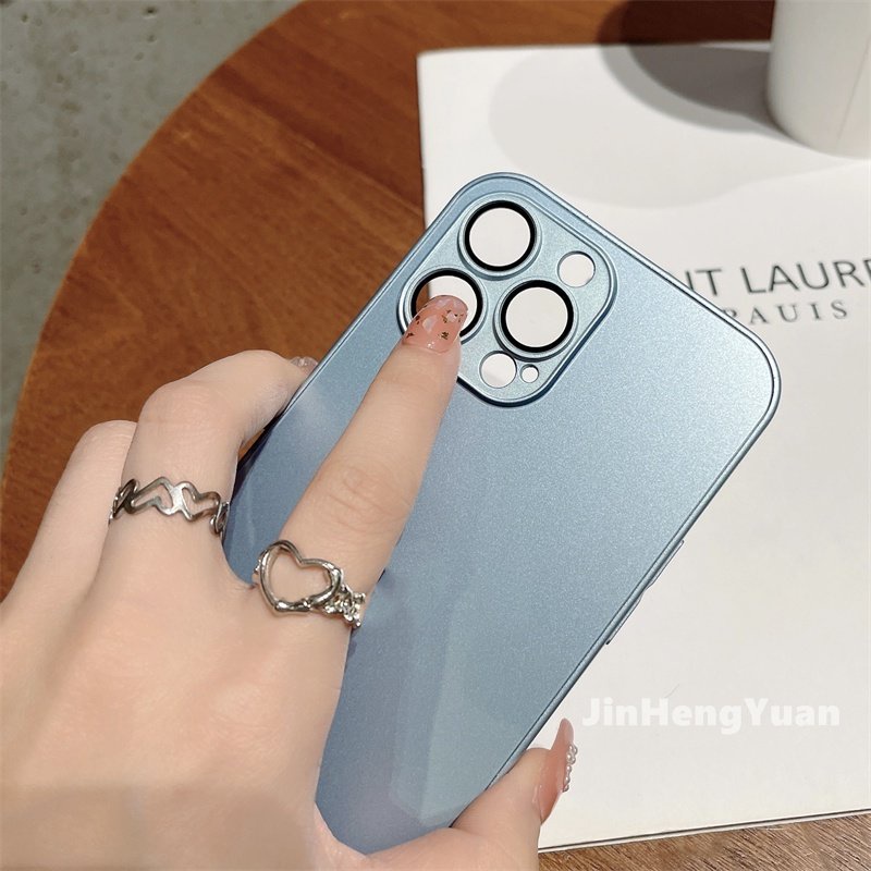 Ốp Điện Thoại Kính Cường Lực Cứng Màu Tím Đậm Có Miếng Dán Bảo Vệ Ống Kính Máy Ảnh Cho IPhone 14 Plus 13 Pro Max