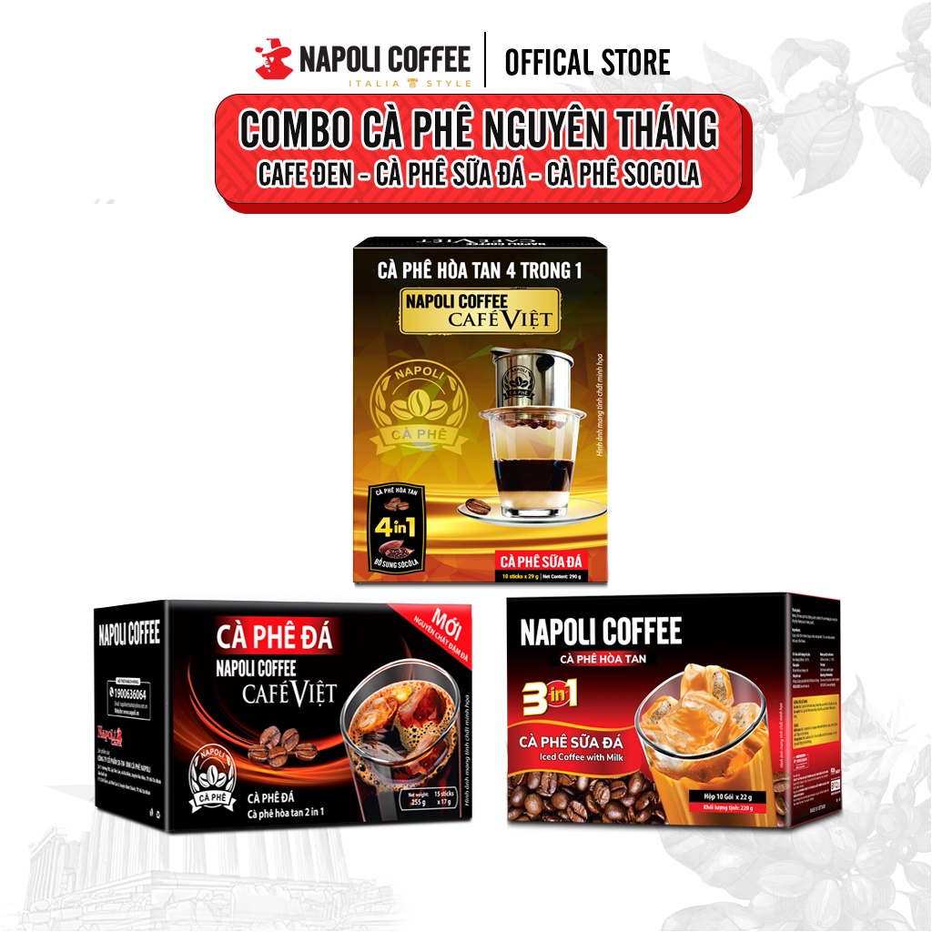 Cà phê đen đá sữa 2in1 3in1 cacao trà Napoli coffee cafe sạch nhiều loại trọng lượng 500g