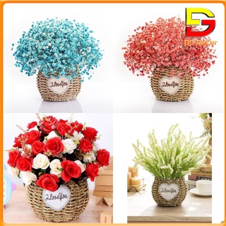 Hoa Để Bàn Giỏ Hoa Giả Decor Cao 30cm Chất Liệu Mây Đan Cắm Sẵn Hoa Lụa Cao Cấp DC_134