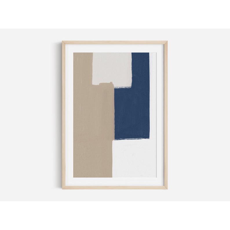 Tranh treo tường | Tranh nghệ thuật trừu tượng -Beige And Navy Abstract Art Print, Shape Abstract Art