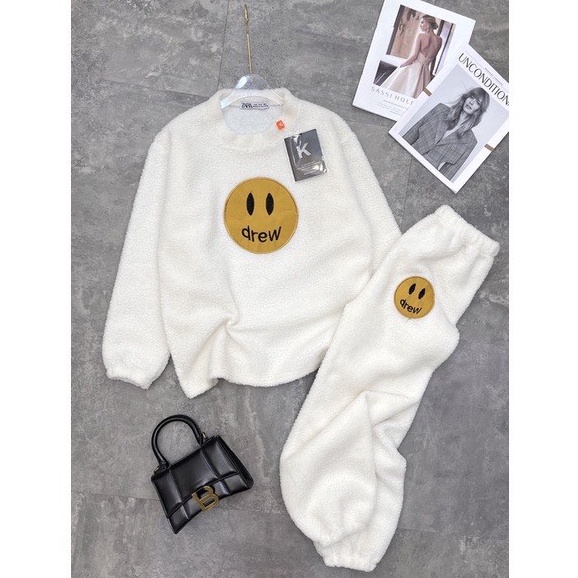 Set bộ nữ nỉ lông cừu hình mặt cười dreww siêu hot | BigBuy360 - bigbuy360.vn