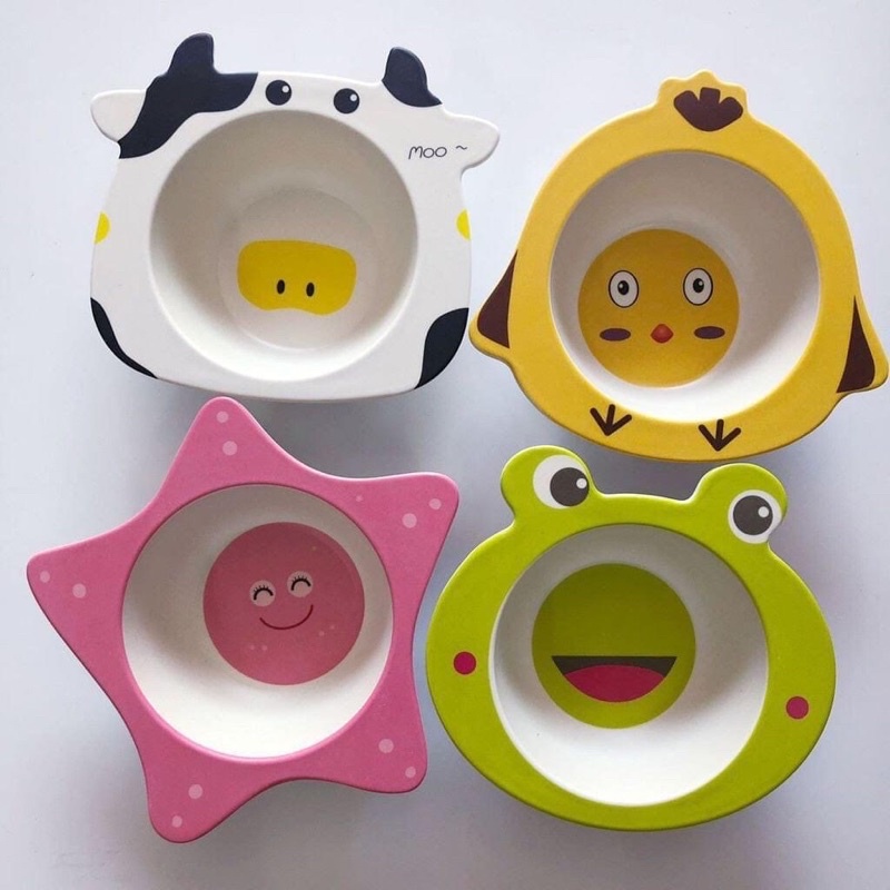 Bát ăn dặm lúa mạch cho bé hình thú cưng, Chén ăn dặm làm từ chất liệu nhựa sợi tre, chịu nhiệt cao, không độc hại