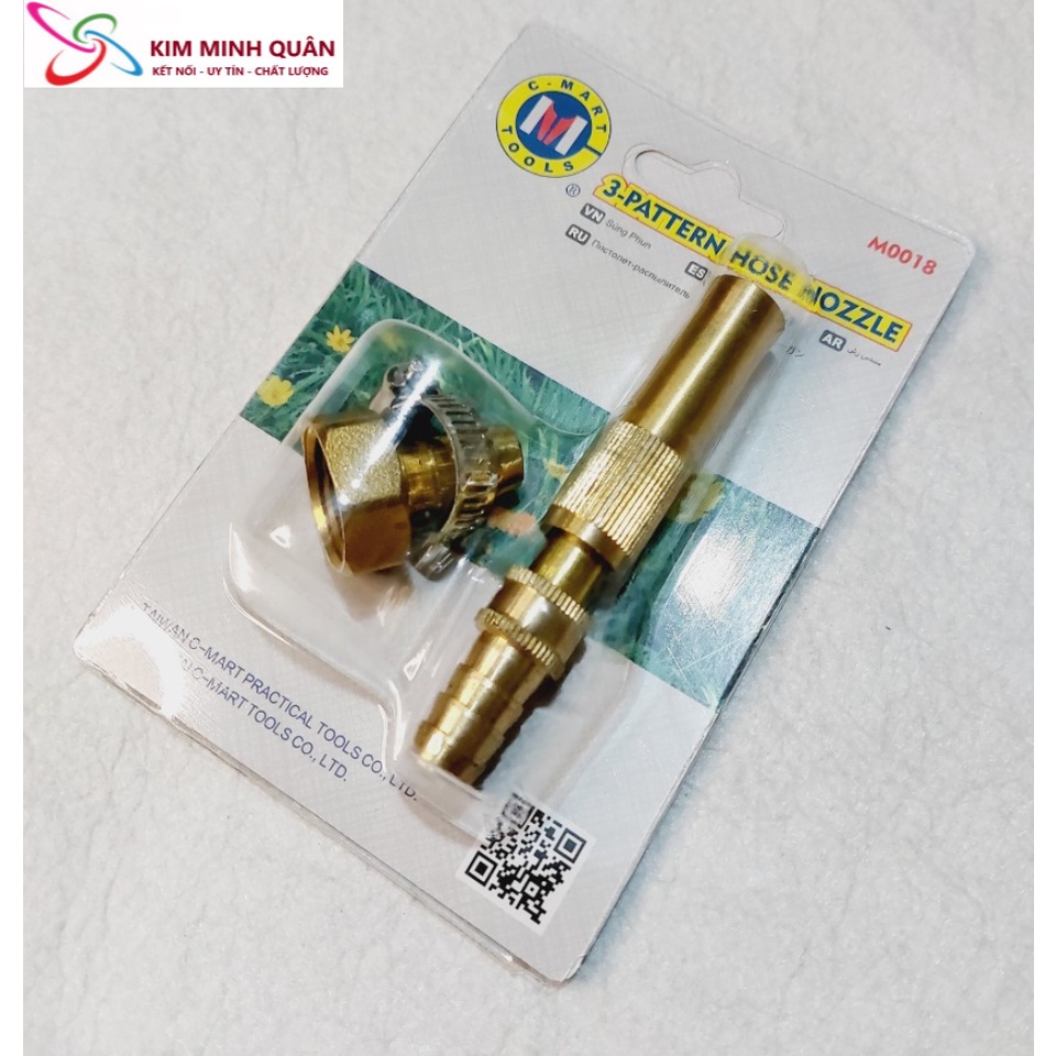 Súng Phun Nước 1 Tia Bằng Đồng + Đầu Nối Đuôi Chuột + Cổ Dê M0017,M0018 CMART