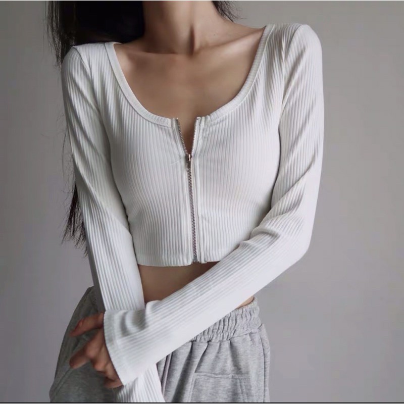 Áo croptop DÂY KÉO TAY DÀI