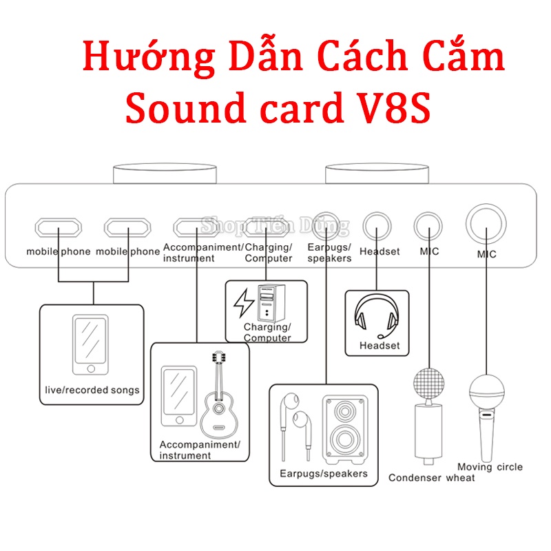 Sound card V8S bản nâng cấp sound card V8 Hỗ Trợ Bluetooth, 16 Hiệu Ứng, 8 Chế Độ, Chỉnh Bass Treble Record Tích Hợp Pin