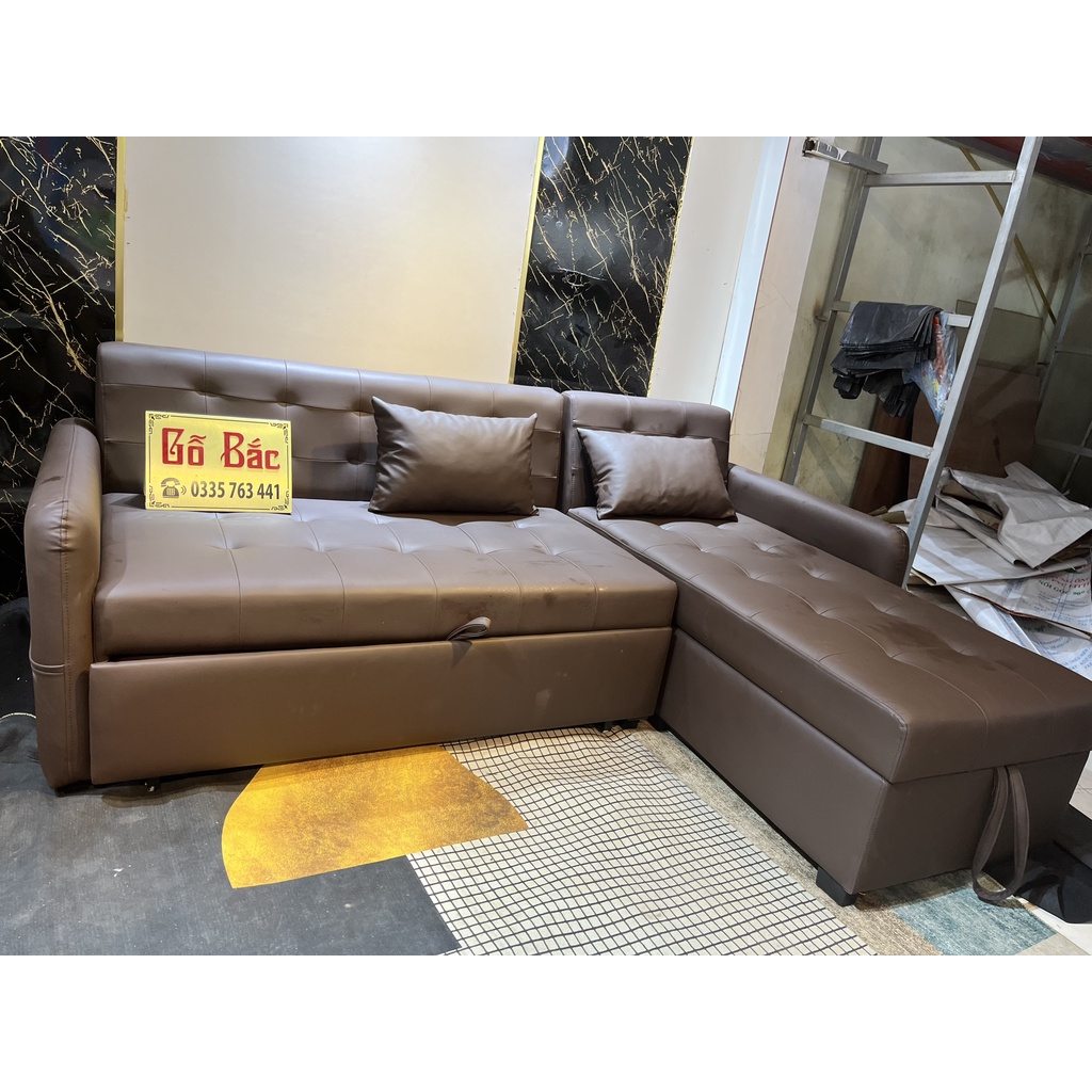 Sofa khung gỗ tự nhiên góc el thiết kế thông minh kéo ra thành sofa giường kích thước 2m2x1m6 nhiều màu sắc lựa chọn