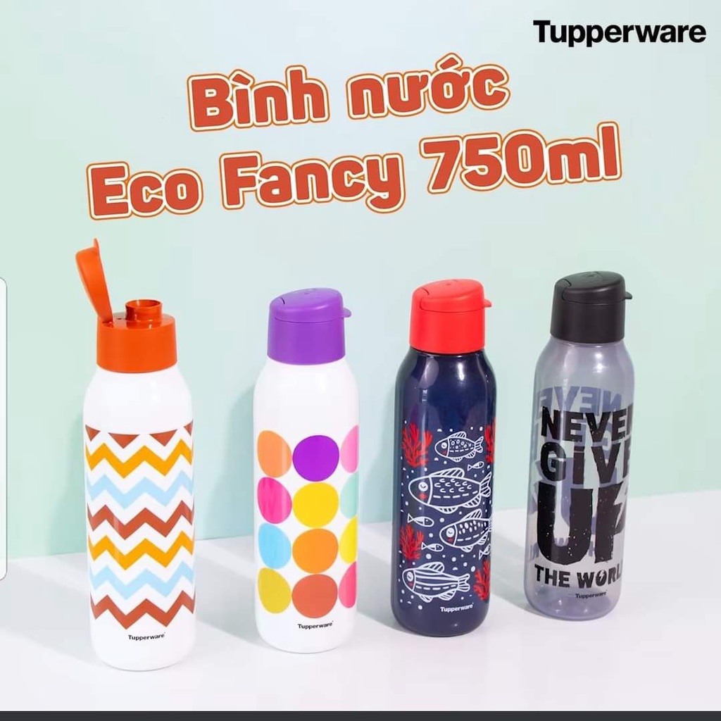 Bình Nước Eco Bottle Fancy Tupperware 750ml Thiết Kế In Họa Tiết Cá Tính Chất Liệu Nhựa Nguyên Sinh Cao Cấp An Toàn