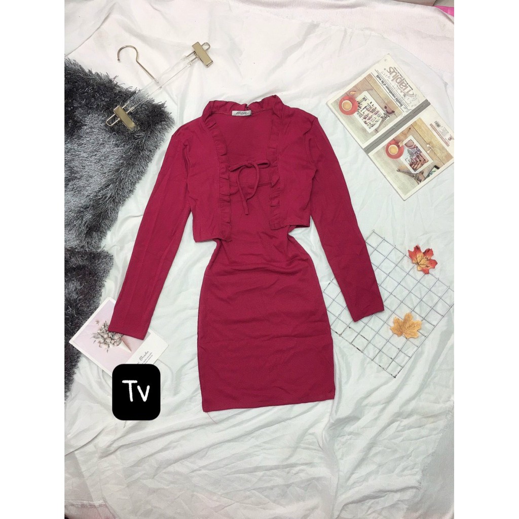 Set đầm 2 dây kèm áo khoác tay dài nhí xinh chất đẹp